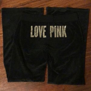 PINK black velour drawstring pants